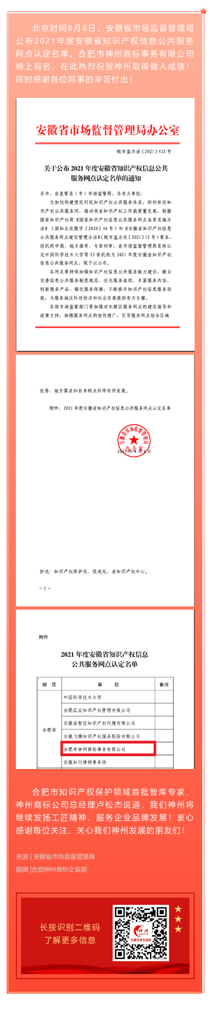 喜訊！神州商標(biāo)公司獲批安徽省知識(shí)產(chǎn)權(quán)信息公共服務(wù)網(wǎng)點(diǎn)